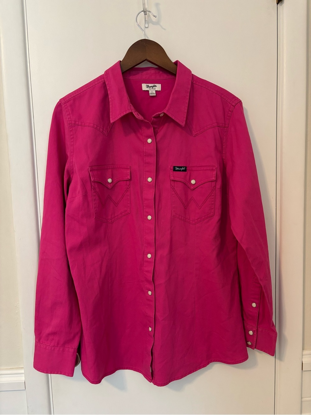Wrangler Retro Womens Large Hot Pink Long Sleeve Pearl Snap Western Shirt